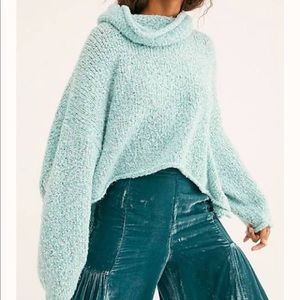 Free People Soft Teal Turtleneck Sweater